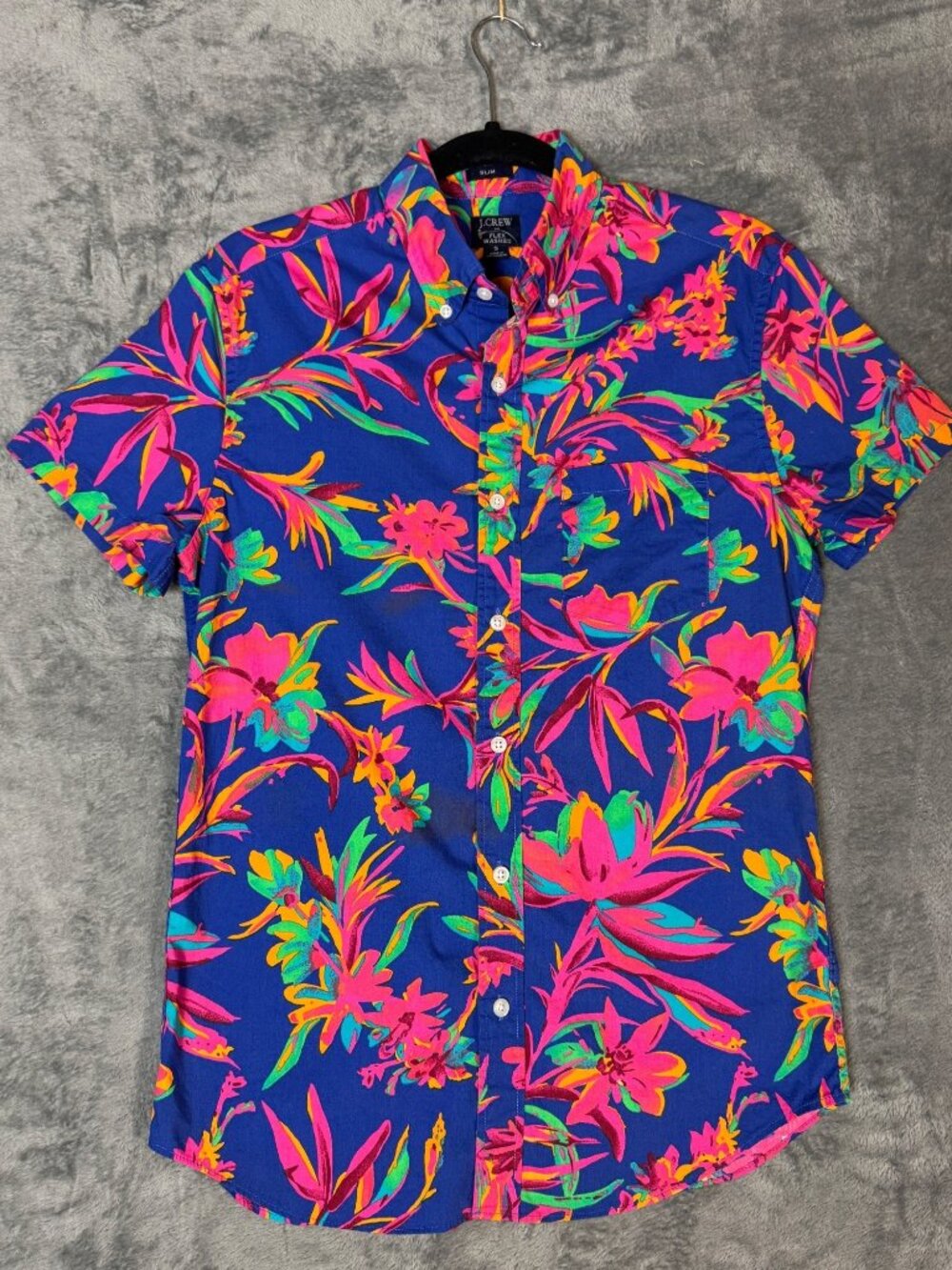 J.Crew Men's S Brilliant Blue Tropical Floral Slim Flex Washed Shirt